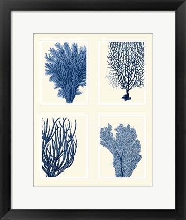 Framed Blue Coral Print on 4 Panels Print