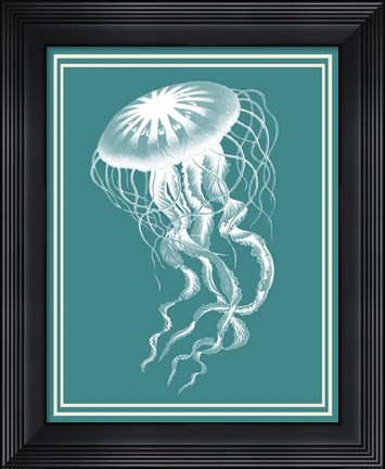 Framed Mixed Nautical White on Teal e Print