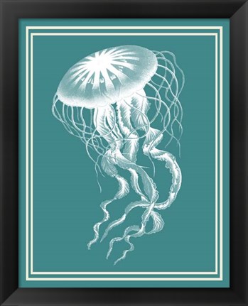 Framed Mixed Nautical White on Teal e Print