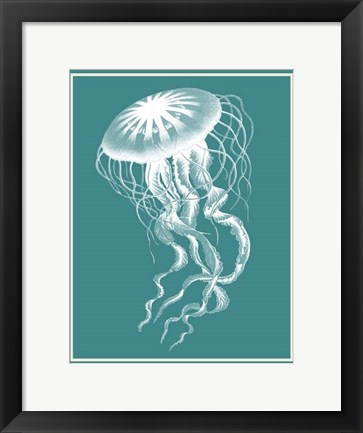 Framed Mixed Nautical White on Teal e Print