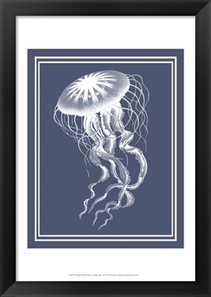 Framed Mixed Nautical White on Indigo Blue e Print
