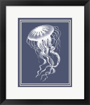 Framed Mixed Nautical White on Indigo Blue e Print