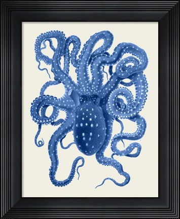 Framed Blue Octopus on Cream a Print