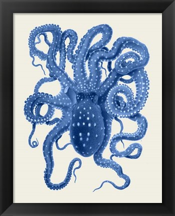 Framed Blue Octopus on Cream a Print