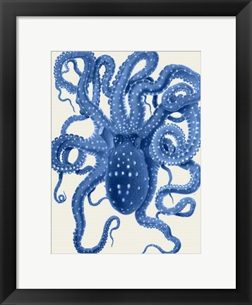 Framed Blue Octopus on Cream a Print