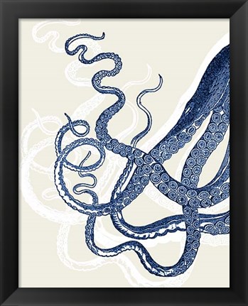 Framed Blue Octopus on Cream c Print