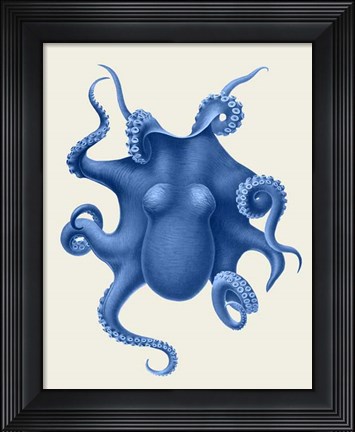 Framed Blue Octopus on Cream d Print