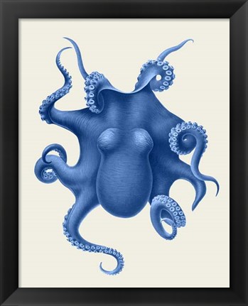 Framed Blue Octopus on Cream d Print