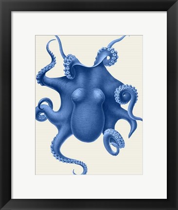 Framed Blue Octopus on Cream d Print