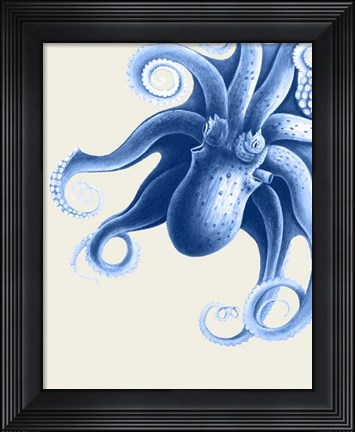 Framed Blue Octopus on Cream f Print