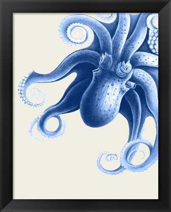 Framed Blue Octopus on Cream f Print