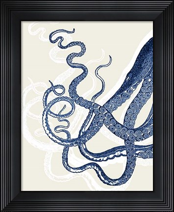 Framed Octopus Print Blue on Cream a Print
