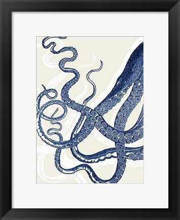 Framed Octopus Print Blue on Cream a Print