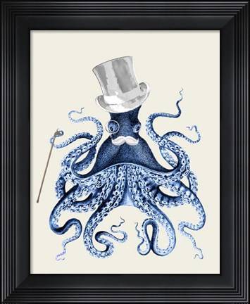 Framed Octopus Print Blue on Cream b Print