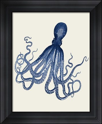 Framed Octopus Print Blue on Cream c Print