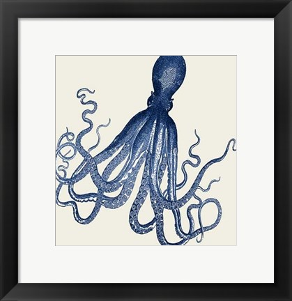 Framed Octopus Print Blue on Cream c Print