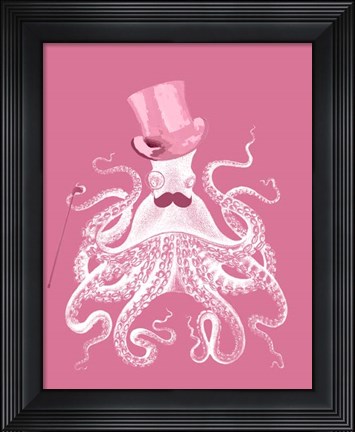 Framed Octopus White on Pink a Print