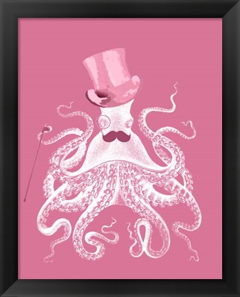 Framed Octopus White on Pink a Print