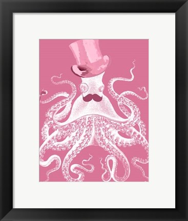Framed Octopus White on Pink a Print