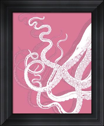 Framed Octopus White on Pink b Print