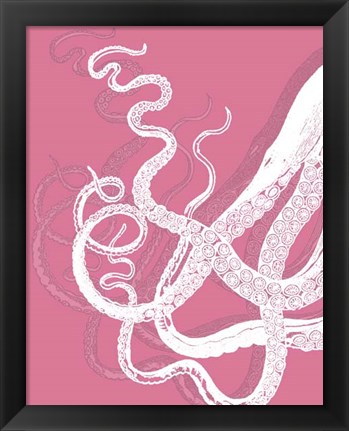 Framed Octopus White on Pink b Print