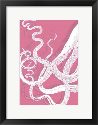 Framed Octopus White on Pink b Print