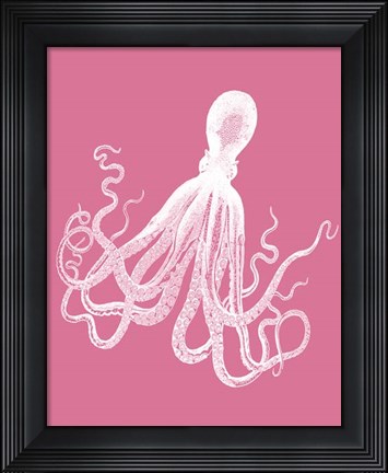 Framed Octopus White on Pink d Print