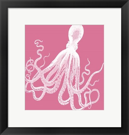 Framed Octopus White on Pink d Print