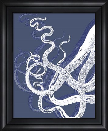 Framed White Octopus on Indigo Blue c Print