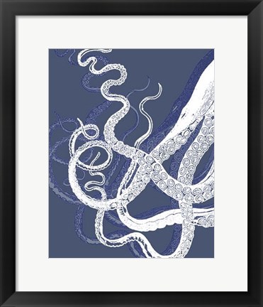 Framed White Octopus on Indigo Blue c Print