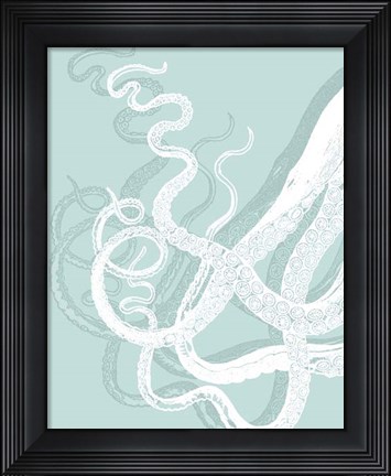 Framed White Octopus on Seafoam c Print