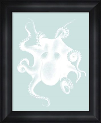 Framed White Octopus on Seafoam d Print