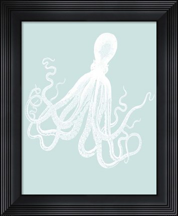 Framed White Octopus on Seafoam e Print