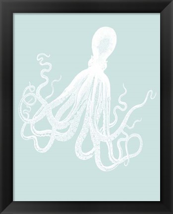 Framed White Octopus on Seafoam e Print
