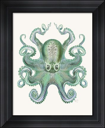 Framed Turquoise Octopus and Squid a Print