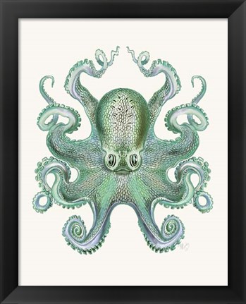Framed Turquoise Octopus and Squid a Print