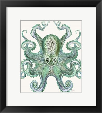 Framed Turquoise Octopus and Squid a Print