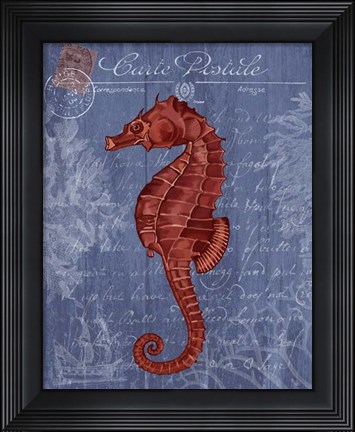 Framed Seaside Postcard Red on Blue b Print