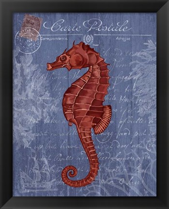 Framed Seaside Postcard Red on Blue b Print