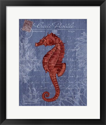 Framed Seaside Postcard Red on Blue b Print