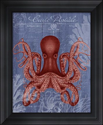 Framed Seaside Postcard Red on Blue c Print