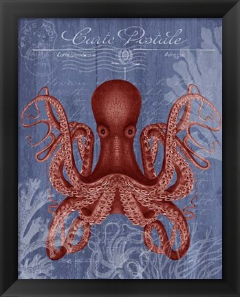 Framed Seaside Postcard Red on Blue c Print