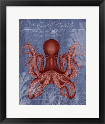 Framed Seaside Postcard Red on Blue c Print