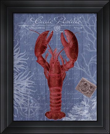 Framed Seaside Postcard Red on Blue d Print