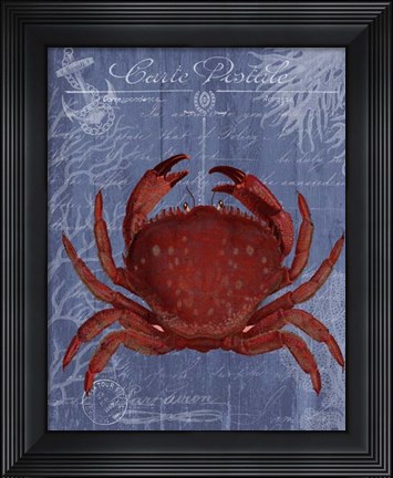 Framed Seaside Postcard Red on Blue f Print