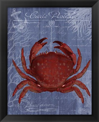 Framed Seaside Postcard Red on Blue f Print