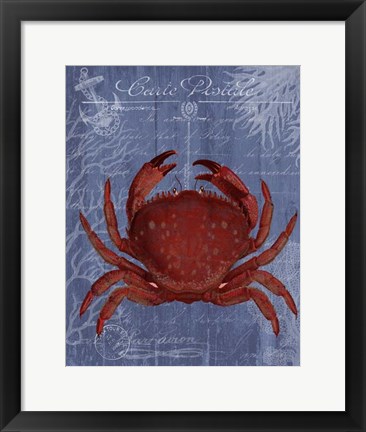Framed Seaside Postcard Red on Blue f Print