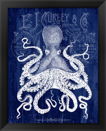 Framed Octopus Prohibition Octopus On Blue Print