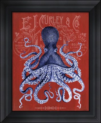 Framed Octopus Prohibition Octopus On Red Print