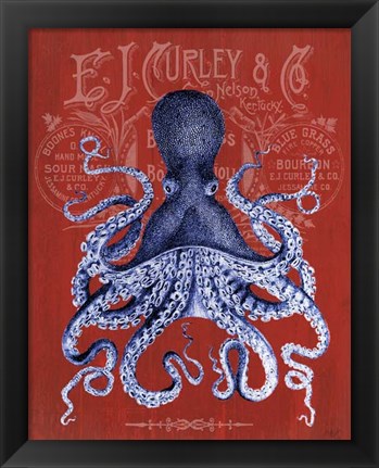 Framed Octopus Prohibition Octopus On Red Print